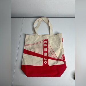 Rickshaw San Francisco Golden Gate Bridge Tote Bag Cream Red Made In USA
